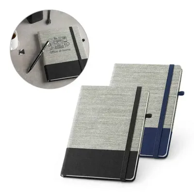 Caderno A5 com capa dura em palha e algodão canva - 1669290