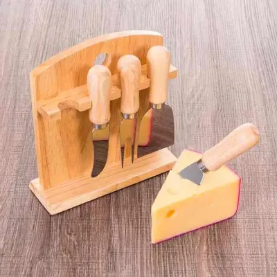 Kit queijo com 5 peças em madeira - 1670721