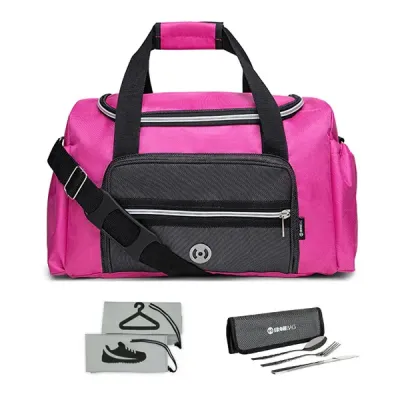 Bolsa de academia rosa + sacos organizadores - porta-talheres