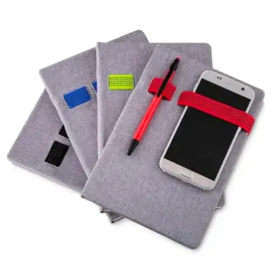 Caderno com porta-celular e caneta - cores