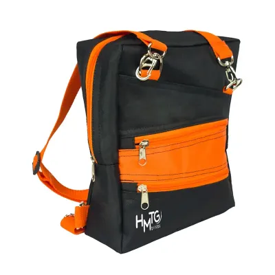 Mini bag preta e laranja com gravação