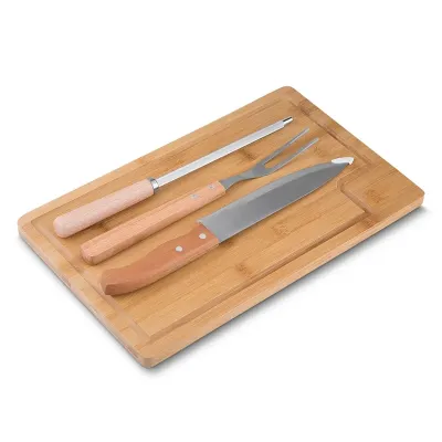 Kit com chaira, faca, garfo e tábua de bambu com canaleta - 1818850