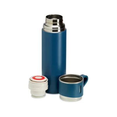 kit garrafa térmica com tampas extras que podem ser utilizadas como xícaras