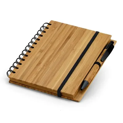 Caderno espiral com capa dura em bambu