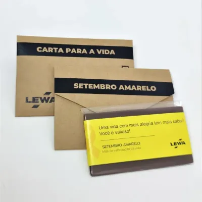 Carta Chocolate personalizada para Setembro Amarelo com envelope kraft e mensagem de valorização da vida.