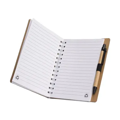 Bloco de anotações ecológico com caneta, capa produzida em papelão CORES