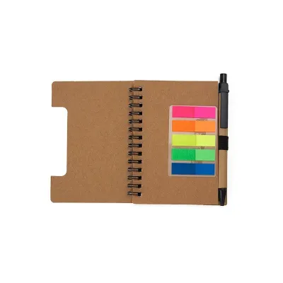 Bloco de anotações ecológico com autoadesivos e caneta de papelão, contém cinco blocos autoadesivos com aproximadamente 70 folhas - 1985326