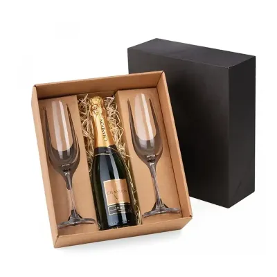 Kit champanhe com 2 Taças e caixa de kraft - 1985369