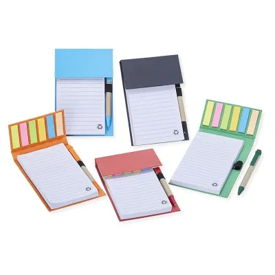 Bloco de anotações ecológico com caneta: cores