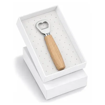 Abridor em inox personalizado com cabo de madeira