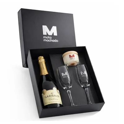 Kit espumante personalizado e taças de vidro