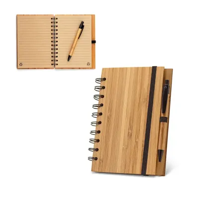 Caderno A5 espiral de capa dura em bambu