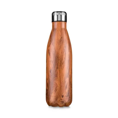 Garrafa 750ml em inox com pintura fosca - efeito madeira