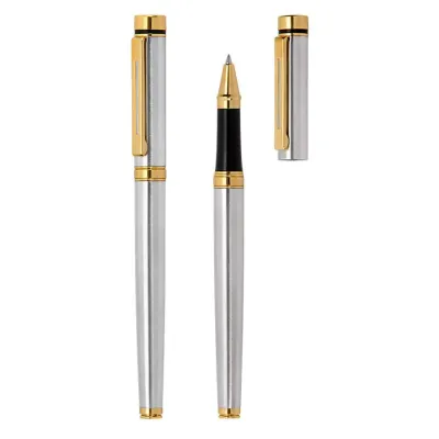 Caneta Roller metal com detalhes em dourado