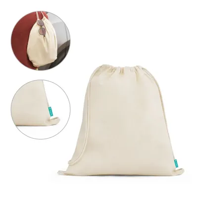 Saco tipo mochila 100% algodão orgânico (120 g/m²). 370 x 410 mm