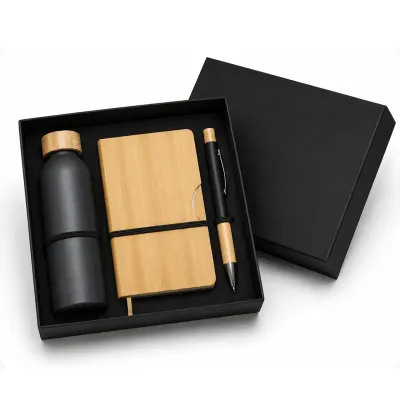 Kit corporativo em caixa de papel com Squeeze em alumínio