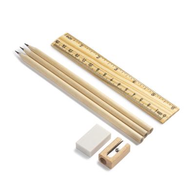 Kit escritório com 3 lápis, 1 apontador e 1 régua de bambu reciclado (15cm), além de 1 borracha. ...