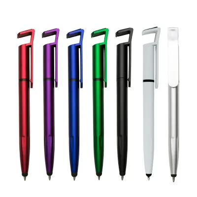 Caneta Plástica Touch com Suporte - opções de cores