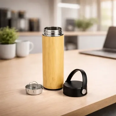 Garrafa Térmica Personalizada em Bambu 400ml com Infusor