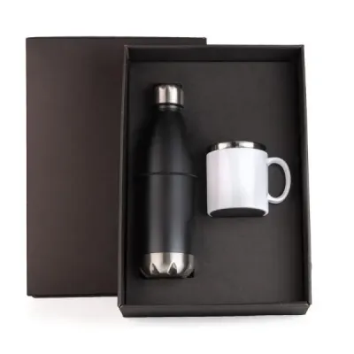 Kit Garrafa Inox Preta e Caneca Inox