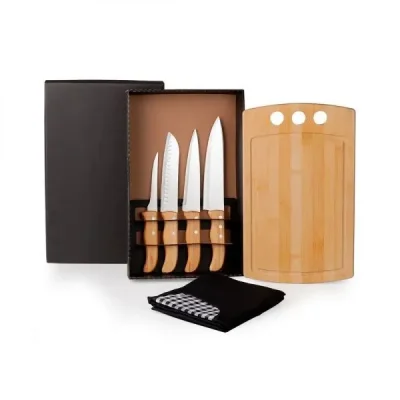 KIT PARA COZINHA EM BAMBU / MADEIRA / INOX COM AVENTAL - 6 PÇS principal