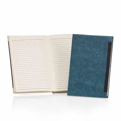 Caderno de anotações com porta objetos na capa, capa dura em sintético