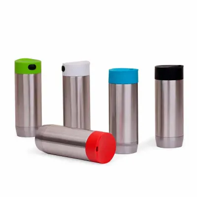 Caneca personalizada em aço inox parede dupla, conserva temperatura e tampa com vedação. Capacida...