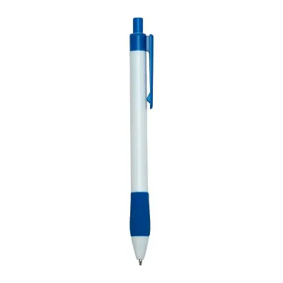 Caneta plástica branca com detalhes em azul - 661107