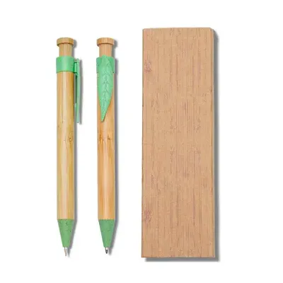 Conjunto caneta e lapiseira de bambu em estojo de papel - 848430