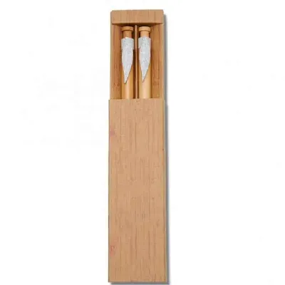 Conjunto caneta e lapiseira de bambu em estojo de papel - 848429