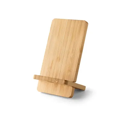 Carregador wireless e suporte em bambu para smartphone