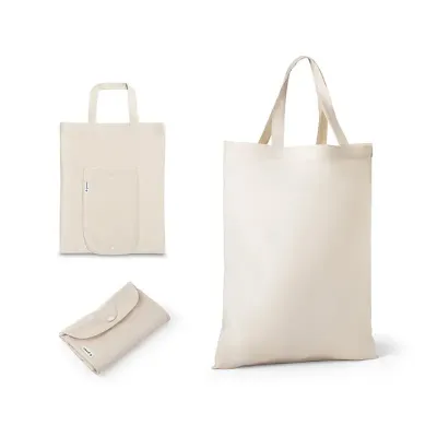 Sacola dobrável em algodão (140 g/m²) composta por 50% algodão e 50% algodão reciclado