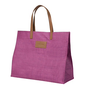 Sacola rosa com bolso interno, alça sintética com etiqueta personalizada. - 113357