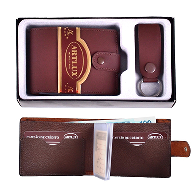 Kit em Estojo c/ Carteira Masculina + Chaveiro.