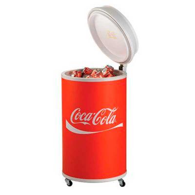 Cooler refrigerado com formato redondo estampa coca cola