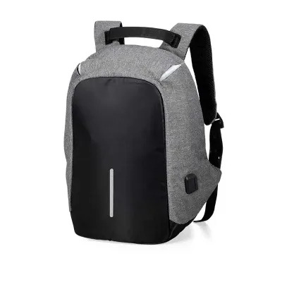 Mochila Antifurto USB e P2 cinza e preta