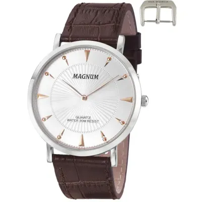 Relógio de pulso Magnum com pulseira de couro na cor marrom personalizado