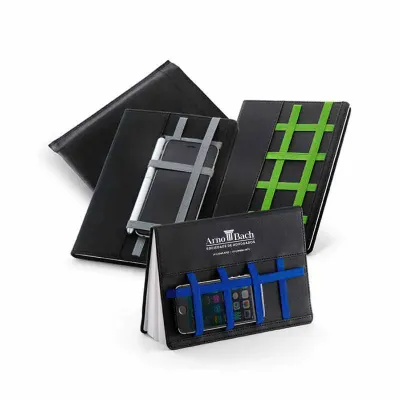 Caderno com elástico em formato rede, para cartão, caneta e celular